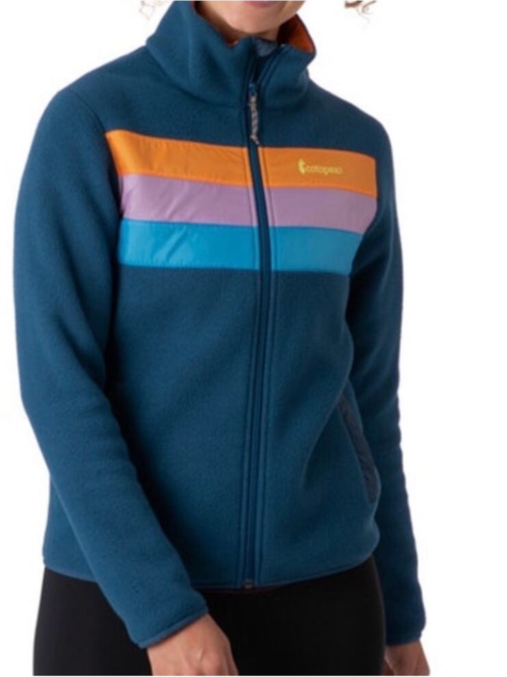 cotopaxi Blue Fleece Jacket with Orange Trim